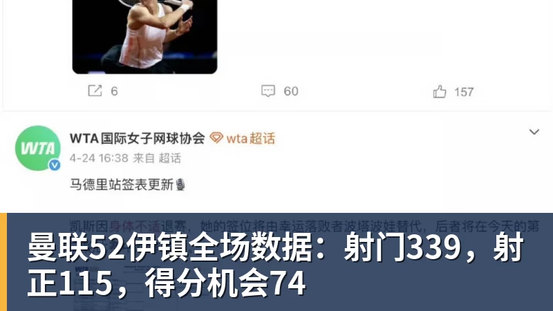华体会体育曼联52伊镇全场数据：射门339，射正115，得分机会74